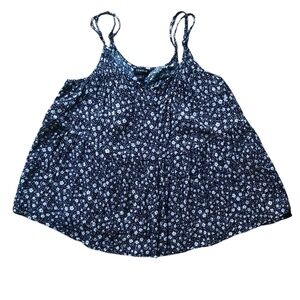 TORRID NAVY FLORAL GAUZE SHIRRED HEM BABYDOLL CAMI TOP SIZE 2 (2X/ 18-20)